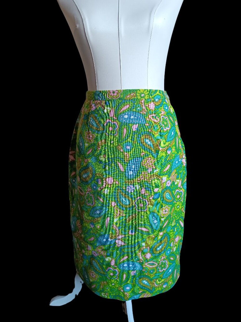 Vintage 60s 70s Simpsons-Sears Psychedelic Paisley Floral Mod Midi Skirt XS/S